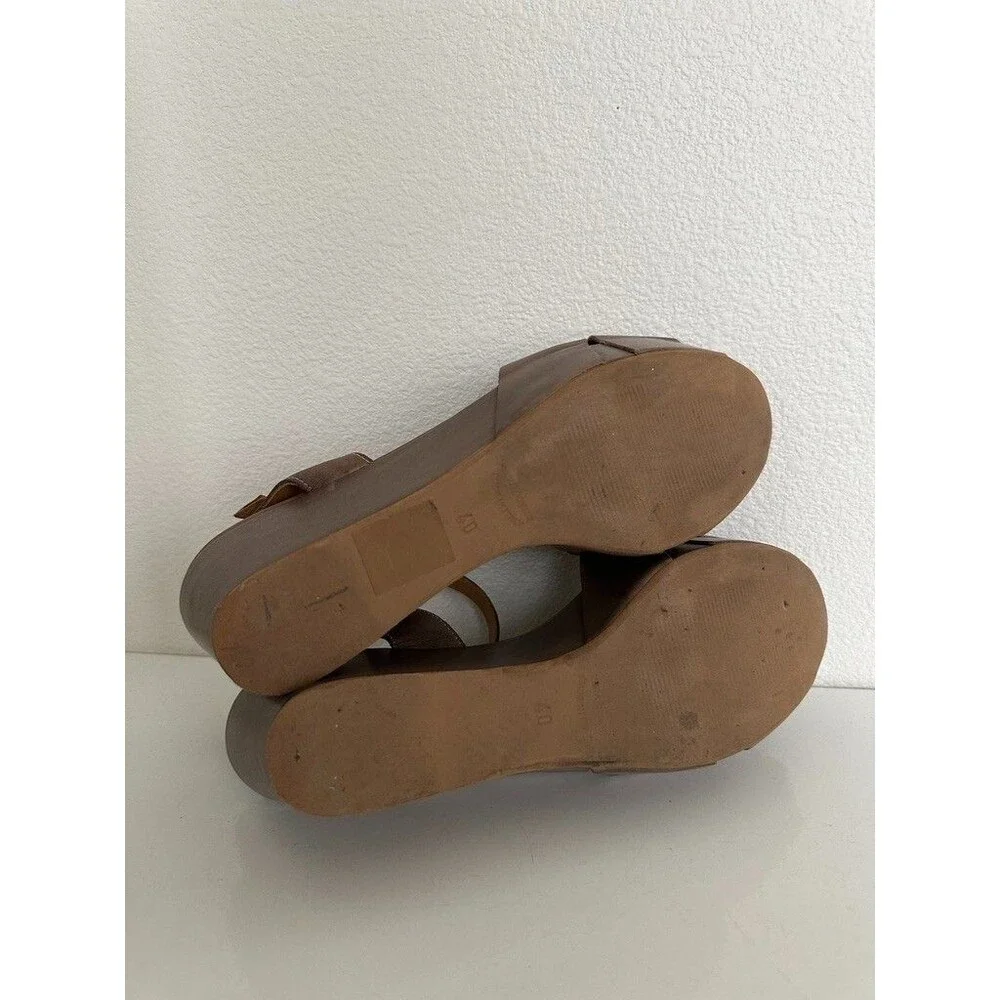 La Canadienne Criss Cross Leather Platform Sandals Gray Beige Women EU 40 US 9.5
